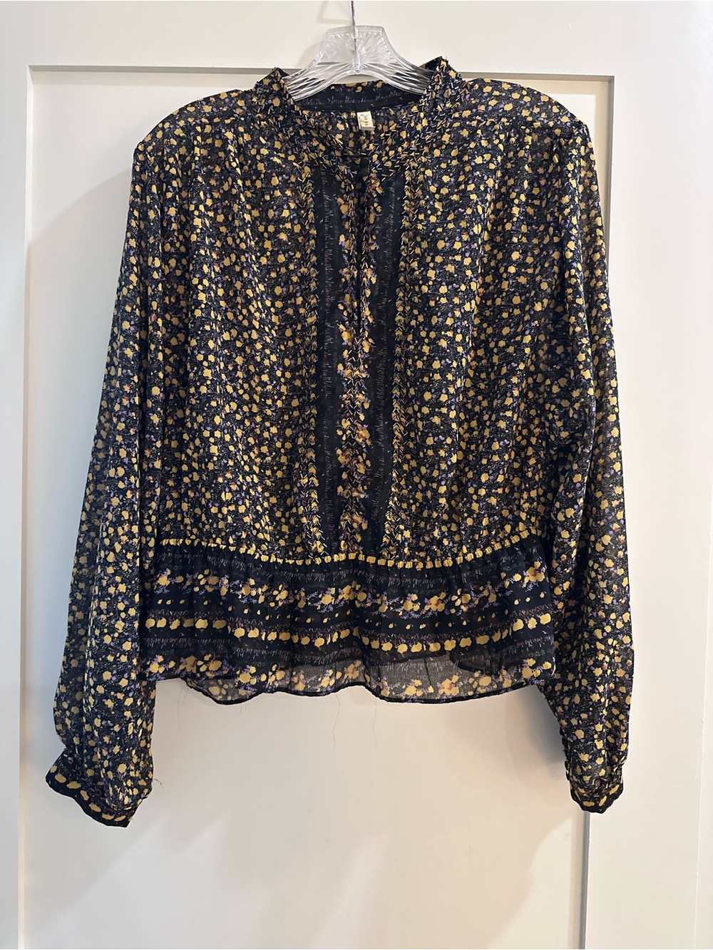 Free People Floral Beaded Long-Sleeve Blouse
